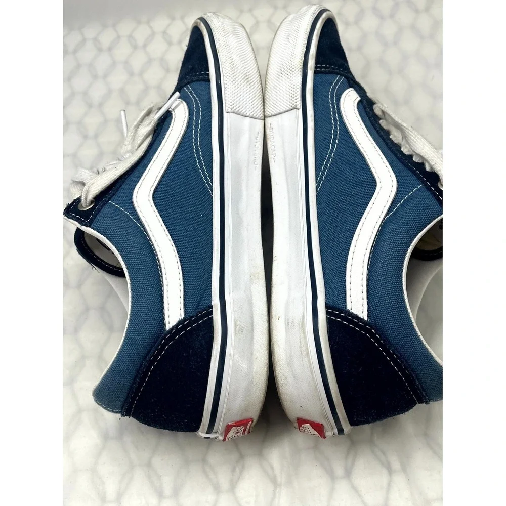 Vans Old Skool Men 9 Sneaker Navy Blue White Low Top Lace Up Skateboarding Shoes